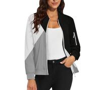 Bomber da donna casual floreale zip up cappotti maniche lunghe colletto alla coreana giacche autunnali leggero capispalla top, 1A grigio, M