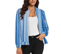 Bomber da donna casual floreale zip up cappotti maniche lunghe colletto alla coreana giacche autunnali leggero capispalla top, 1E-Blu, S