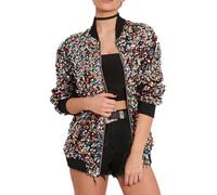 Bomber da donna con paillettes colorate - lucido glitter sirena paillettes cerniera blazer manica lunga cerniera frontale cappotto scintillante vestito alla moda per concerti, feste, Natale, danza,L