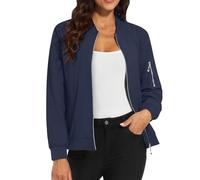 Bomber da donna, giacca estiva leggera, con chiusura lampo, giacca corta da pilota, tinta unita, sottile, a maniche lunghe, per le mezze stagioni, college e aviatore, giacca estiva da donna, Blu mare