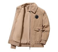 Bomber da uomo foderato in pile a coste giacca invernale slim peluche tinta unita tasca giacca cashmere ispessito cappotti imbottiti, cachi, 3XL