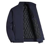 Bomber da uomo foderato in pile con colletto alla coreana con cerniera cappotto termico invernale imbottito sfocato casual elegante capispalla, Cotone blu scuro, 6XL