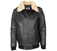 Bomber da uomo in pelle con colletto staccabile Aviator Pilot Style Viggo nero, Nero , L