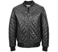 Bomber da uomo in vera pelle trapuntata stile Varsity nero, Nero , S