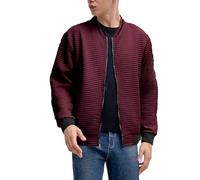 Bomber da uomo, struttura a nido d'ape, giacca attillata, combinazione di colori, giacca da aviatore, chiusura lampo, semplice e comoda, protezione dal vento, calda giacca in pile da uomo, Vino, L