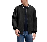 Bomber da uomo, struttura a nido d'ape, giacca attillata, combinazione di colori, giacca da aviatore, chiusura lampo, semplice e comoda, protezione dal vento, calda giacca in pile da uomo, Nero , XL