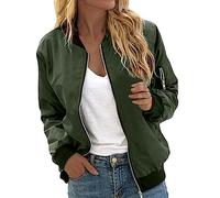 Bomber Donna con Zip Giubbotto Primaverile Vento College Y2K Giacca Mezza Stagione Elegante Jacket Ragazza Casual Leggero Curvy per Casa,Sport,Lavoro,Verde,L