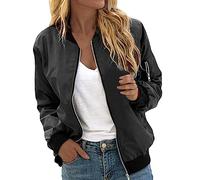 Bomber Donna con Zip Giubbotto Primaverile Vento College Y2K Giacca Mezza Stagione Elegante Jacket Ragazza Casual Leggero Curvy per Casa,Sport,Lavoro,Nero,S
