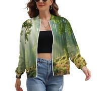 Bomber Donna Elegante, Giacca Leggera Pilota Muschio Strada con Tasche, Sole Foresta Cappotto Antivento Zip Up Casual Outwear Giacca a Vento Primavera Autunno M