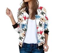 Bomber Donna Estivo,Bomber Giacca da Pilota Floreale a Manica Lunga con Cerniera e Tasche Aviatore per la Primavera Cappotto Casual Moto Outwear