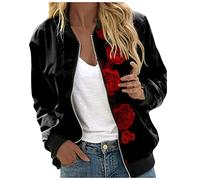 Bomber Donna Estivo,Giubbotto Primaverile Donna,Floreale Bomber a Manica Lunga Con Cerniera Stand Up Collar Outwear Cappotto Corto Primavera Giacca Estiva Giacca Per Il Tempo Libero Giacchetto
