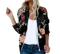 Bomber Donna Estivo,Giubbotto Primaverile Donna,Floreale Bomber a Manica Lunga Con Cerniera Stand Up Collar Outwear Cappotto Corto Primavera Giacca Estiva Giacca Per Il Tempo Libero Giacchetto