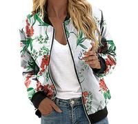 Bomber Donna Estivo,Giubbotto Primaverile Donna,Floreale Bomber a Manica Lunga Con Cerniera Stand Up Collar Outwear Cappotto Corto Primavera Giacca Estiva Giacca Per Il Tempo Libero Giacchetto