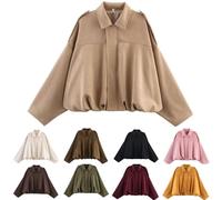 Bomber Giacca in pelle scamosciata da donna, corta per la mezza stagione, da donna, con risvolto, giacca in pelle con cerniera, alla moda, giacca primaverile da donna, a maniche lunghe, casual, taglie