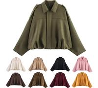 Bomber Giacca in pelle scamosciata da donna, corta per la mezza stagione, da donna, con risvolto, giacca in pelle con cerniera, alla moda, giacca primaverile da donna, a maniche lunghe, casual, taglie