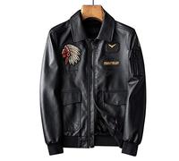 Bomber in Pelle Giacca Modello Indiano Ricamo Chiodo Uomo,Nero,L