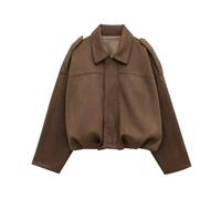 Bomber in pelle scamosciata per le donne 2025 Giacca in pelle scamosciata con risvolto con cerniera completa Cappotti invernali a maniche lunghe oversize Streetwear alla moda, Caff, L