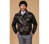 Bomber Pelle Nera Uomo Collo Montone Giacca Giubbotto Vera Pelle Made in Italy