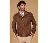 D'Arienzo Bomber in Pelle Scamosciata Fango Uomo Renna Camoscio Giacca Primaverile Giubbotto Giubbino Vera Pelle Alex Bottoni 58/Fango