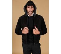 Bomber Pelle Scamosciata Nera Uomo Cappuccio Made in Italy BIANCOLINO