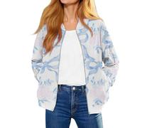 Bomber stampato da donna Giacche da volo Softshell da donna leggere a maniche lunghe con zip cappotti con tasche all'aperto oversize da baseball Outwear con cerniera sulla manica casual Y2k Streetwear