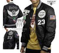 Bomber TOP GUN® Uomo Nero College Nylon Patch Ricamate