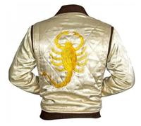 Bomber trapuntato da uomo Ryan Gosling Drive in raso con scorpione ricamato