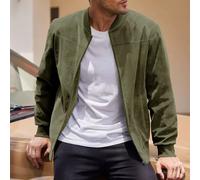Bomber Uomo Verde Militare Effetto Scamosciato Giacca Casual Street Zip D7K2X