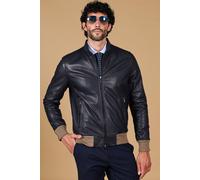 Bomber Vera Pelle Naturale Blu Uomo Giubbotto Made in Italy 106