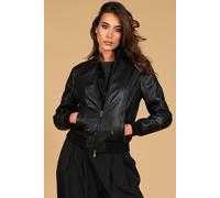 Bomber Vera Pelle Nera Donna Giacca Moto Giubbotto Inverno Made in Italy