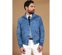 Bomber Vera Pelle Uomo Blu Denim Renna Giubbotto Camoscio Alex