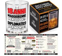 Bombo Bicchiere 18 Anni con Dito Medio in Vetro e Bugiardino Divertente | Idea regalo 18 anni ironica con mano e dito medio in vetro, scritta colorata e bugiardino con divertenti istruzioni per l'uso