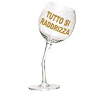 Bombo Bicchiere in vetro calice storto auguri, portafortuna | capacità 440 ml, bicchiere vino personalizzato con scatola regalo rotonda, idea regalo originale