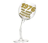 Bombo Bicchiere in vetro storto per compleanno 50 anni, lingua francese | capacità 440 ml, calice vino personalizzato con scatola regalo rotonda, idea regalo originale