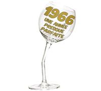 Bombo Bicchiere in vetro storto per compleanno 60 anni, lingua francese | capacità 440 ml, calice vino personalizzato con scatola regalo rotonda, idea regalo originale