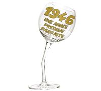 Bombo Bicchiere in vetro storto per compleanno 80 anni, lingua francese | capacità 440 ml, calice vino personalizzato con scatola regalo rotonda, idea regalo originale