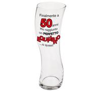 Bombo bicchiere ondeggiante - perfetto per i 50 anni! | idea regalo 50 anni uomo, bicchiere birra originale e divertente in vetro trasparente, capacità 640 ml