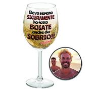 Bombo Bicchiere Personalizzato con Frase “Bevo sereno, sicuramente ho fatto boiate anche da sobrio!!” + Sottobicchiere con Foto - Idea Regalo Divertente per Amici, Colleghi e Festaioli