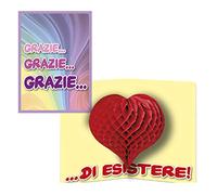 Bombo Biglietto Auguri con Festone Cuore Grazie