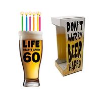 Bombo boccale pinta per festa di compleanno LIFE STARTS AFTER 60 | bicchiere birra personalizzato in vetro trasparente, capacità 500 ml, idea regalo 60 anni uomo e donna divertente