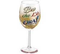 Bombo Calice da Vino “Bev che l’è ora!” Orgoglio Lombardo Idea Regalo | Calice alto 20 cm con frase in dialetto lombardo, grafica colorata, base Orgoglio Lombardo e tubo decorato per feste