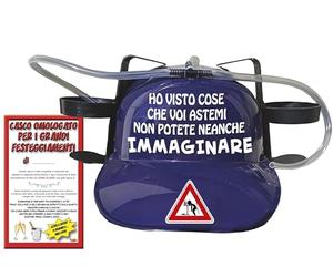 Bombo Casco Portalattine per festeggiare con scritta Ho visto cose che voi astemi non potete neanche immaginare - colore blu