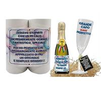 Bombo Idea regalo per festeggiare il Grande Capo, Bottiglia di Vino Spumante da 20 cl più Bicchiere flûte Piegato