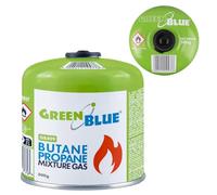 Bombola di gas da 500 g GreenBlue. Certificato: Pi 0437, conforme alla norma EN 417, butano-propano, intervallo di temperatura da -10 °C a +40 °C, valvola filettata da 7/16'' GB499