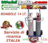 BOMBOLE SALDATURA AUTOGENA CANNELLO OSSIGENO/ACETILENE DA 14 LT. CARRELLO PIENE