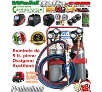 BOMBOLE SALDATURA AUTOGENA KIT CANNELLO OSSIGENO ACETILENE 5 LT. CARRELLO PIENE