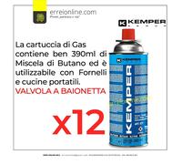 BOMBOLETTA CARTUCCIA GAS KEMPER 577 BUTANO 390 ML 227 GR FORNELLO CAMPEGGIO 12x