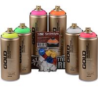 Bomboletta spray Montana Gold fluorescente, colori fluorescenti, 6 x 400 ml, con ugelli di diverse larghezze di tratto