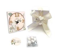 Bomboniera Battesimo Orologio in Legno Personalizzato, 10x10 cm, Include Confetti e Bigliettino (Elefantino)
