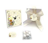 Bomboniera orologio in legno modello Comunione e cresima con frase da voi scelta, misura cm. 10x10 e movimento silenzioso al quarzo. (Prima Comunione)